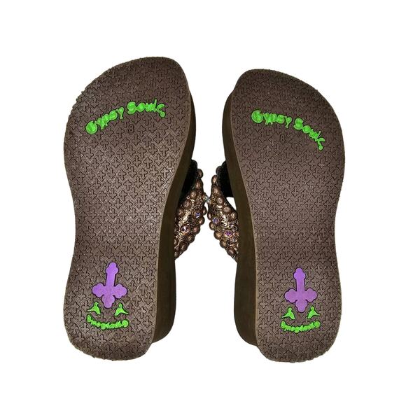 GYPSY SOULE Brown Flip-flops Gold Crystal Swarovski Rhinestone Metallic size 8 - Picture 8 of 11